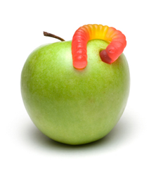 Apple and gummy worm